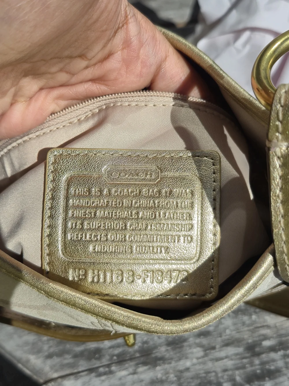 Beige Signature Pattern Crossbody Bag with Gold Accents